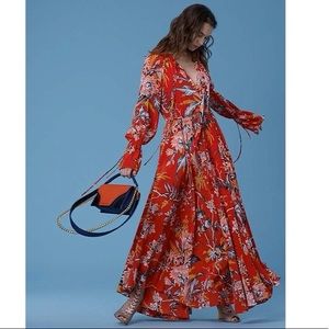 DVF Bethany cinch sleeve maxi dress in Avalon poppy 100% silk S